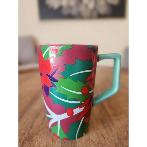 2016 Teavana Starbucks Green & Red Poinsettia Holiday Tea Cup Mug 12oz - Picture 3 of 4